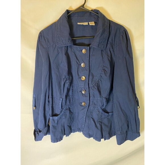 DKNY WOMENS SIZE LARGE L BUTTON UP LIGHTWEIGHT JACKET NAVY Donna Karen - Picture 1 of 2
